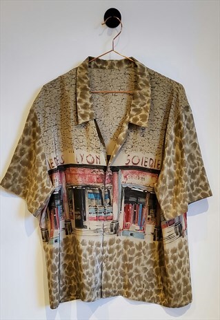 VINTAGE 80S ANIMAL PRINT HAWAIIAN BEACH SHIRT SIZE XL