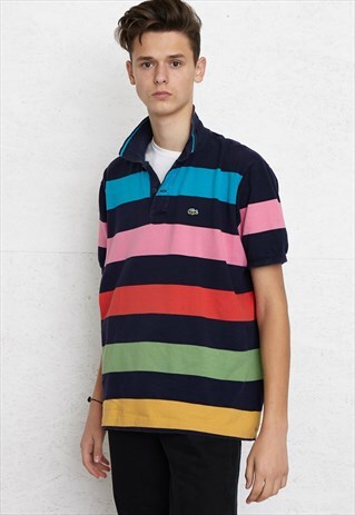 90S VINTAGE BLACK LACOSTE SHORT SLEEVE STRIPED POLO SHIRT