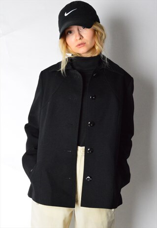 VINTAGE 80S BLACK MINIMALIST WOOL JACKET