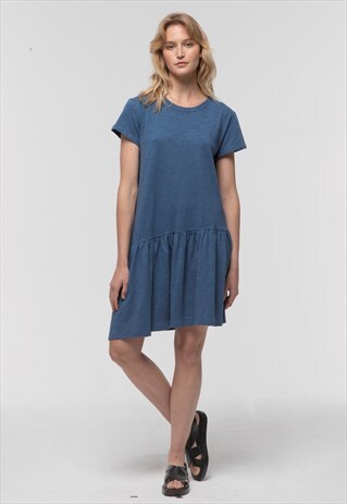 ASYMMETRICAL DROP WAIST DRESS IN SAPPHIRE