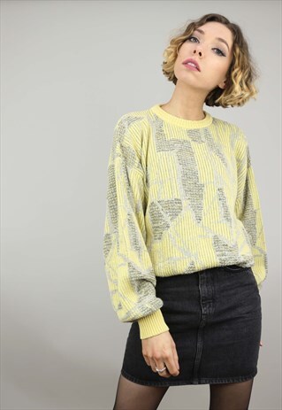 VINTAGE 80S 90S OVERSIZED PATTERNED KNIT JUMPER