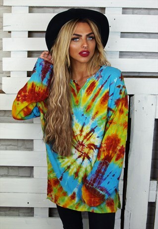 FUNKY TIE DYE LONG SLEEVED TUNIC TOP