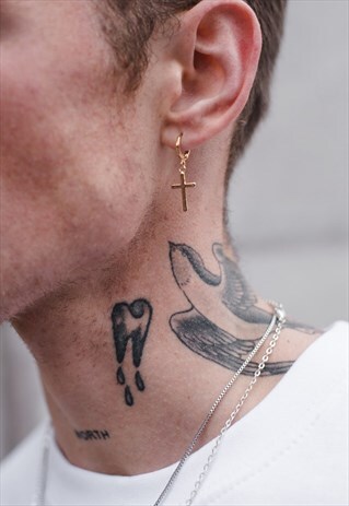 HOOP HANGING CROSS CRUCIFIX EARRING - ROSE GOLD