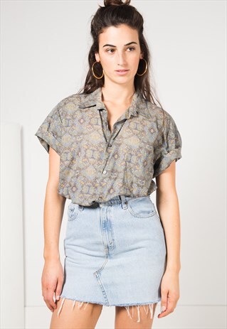 VINTAGE 80S CRAZY PRINT SHIRT / S1648