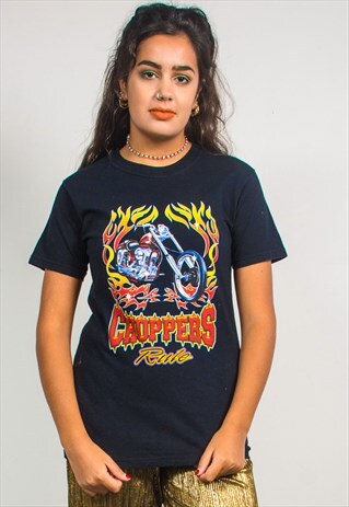 VINTAGE 90'S BLACK MOTORCYCLE CHOPPERS PRINT T-SHIRT