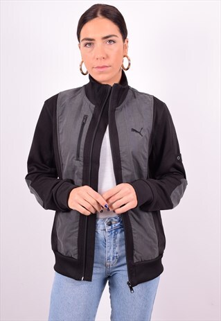 PUMA WOMENS VINTAGE JACKET SMALL BLACK 90'S