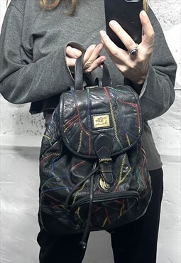 80s Leather Patchwork Backpack / Rucksack 