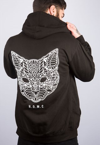 CAT MANDALA BLACK ZIP HOODIE