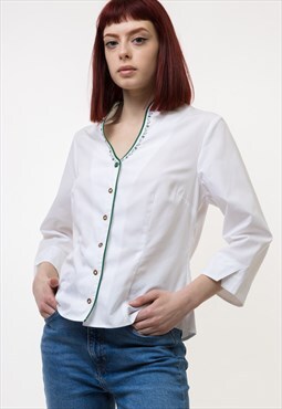 Austrian Bavarian Dirndl Victorian Buttons Blouse Shirt 4934