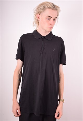 LOTTO MENS VINTAGE POLO SHIRT LARGE BLACK 90S