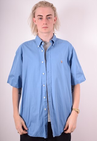 RALPH LAUREN MENS VINTAGE SHIRT LARGE BLUE 90S