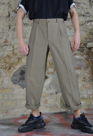 VINTAGE BROWN STRAIGHT CLASSIC SUIT TROUSERS