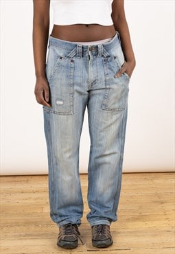 Vintage Perge Baggy Jeans Women's Mid Blue