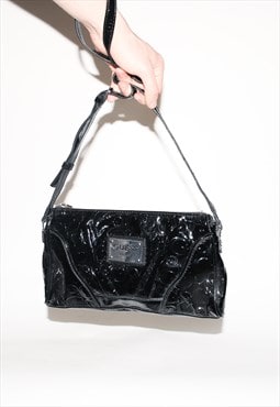 Vintage Y2K logomania faux leather shoulder bag in black