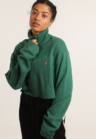 VINTAGE RALPH LAUREN EMBROIDERED 1/4 ZIP CROPPED SWEATSHIRT