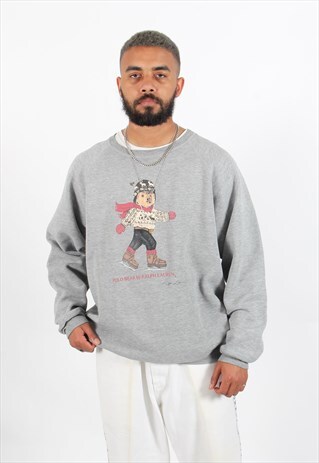 VINTAGE RALPH LAUREN POLO BEAR SWEATSHIRT GREY