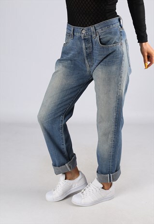 LEVIS 501'S DENIM JEANS BOYFRIEND HIGH WAISTED UK 12 (C2EF)