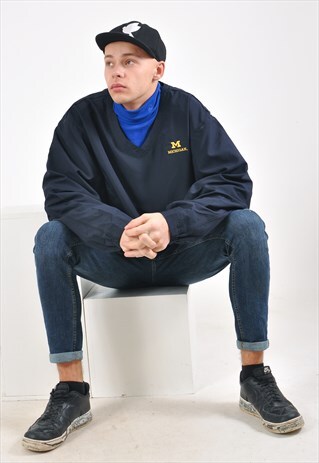 VINTAGE OVERHEAD WINDBREAKER SHELL JACKET IN BLUE
