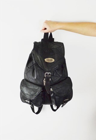GREEN LEATHER PATCHWORK BACKPACK BAG