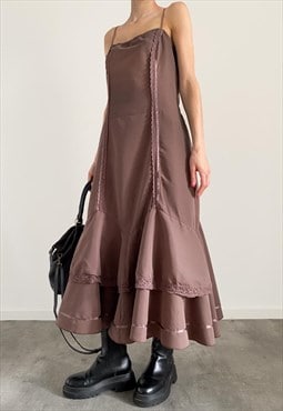 Vintage Y2K 00s brown maxi ruffle dress