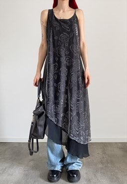 Silver mesh layered maxi dress 