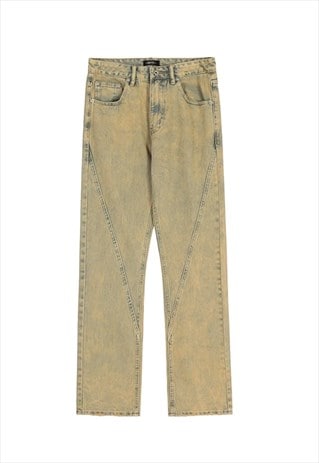  KHAKI WASHED DENIM JEANS PANTS TROUSERS