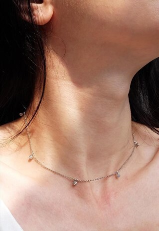 CZ DROP STERLING SILVER LAYERED NECKLACE