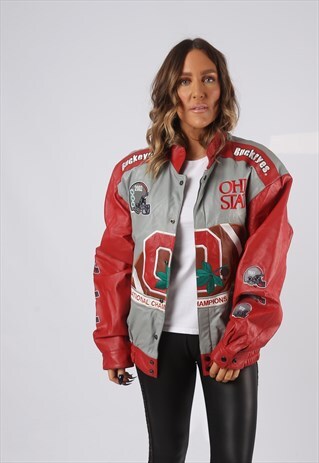 LEATHER BOMBER JACKET AMERICAN FOOTBALL UK 14 (BV4L)