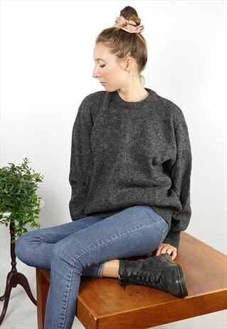 VINTAGE TRUSSARDI WOOL JUMPER KNITTED SWEATER FAIR ISLE GREY