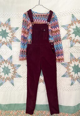 Vintage 90's Maroon Cord Long Dungarees - XS/S
