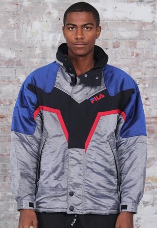 VINTAGE FILA LOGO JACKET SILVER BLUE BLACK