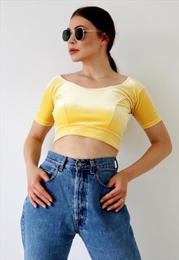 Pastel Yellow Crop Top Cropped 90s T-Shirt Velvet Bralette