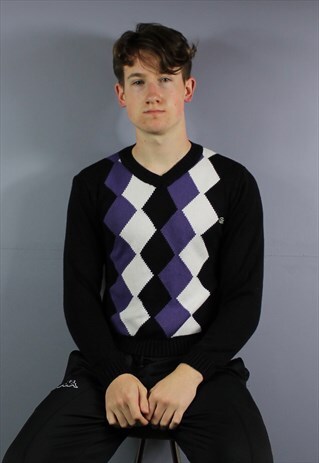 VINTAGE LACOSTE WOOL SWEATSHIRT IN BLACK WITH EMBROIDERED LO
