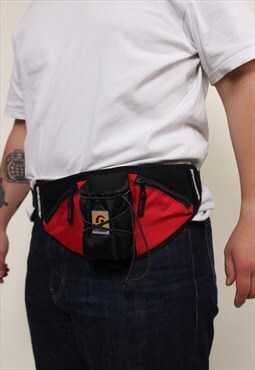 Vintage 90s hiking waist bag, red black sport travel bum bag