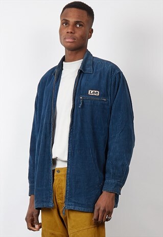 VINTAGE 80'S LEE MIDNIGHT BLUE CORDUROY WORKER JACKET