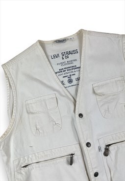 Levis Vintage Y2K White gilet / utility vest Zip pockets 