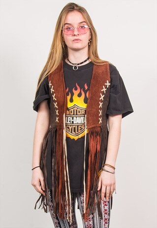 VINTAGE 70'S SUEDE TASSEL FRINGE WAISTCOAT