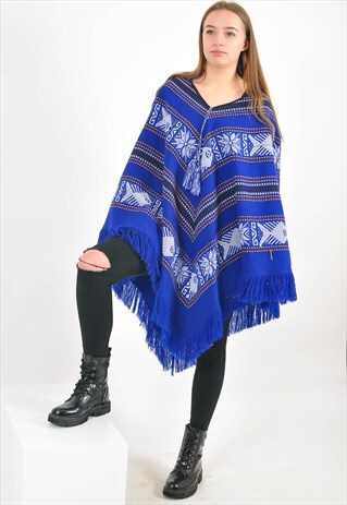VINTAGE 80'S PONCHO IN AZTEC PRINT