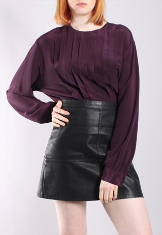 VINTAGE 80S AUBERGINE PURPLE SATIN PLEAT BLOUSE