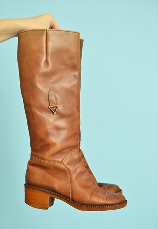 VINTAGE 70'S RETRO MOD STYLE REAL LEATHER WINTER BOOTS