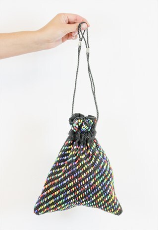 SUPER FUN VINTAGE 80S POUCH EVENING BAG W/COLOURED BEADS