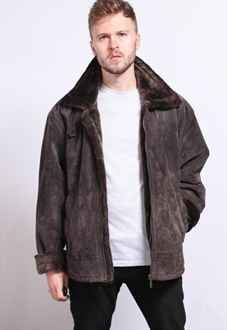 VINTAGE SUEDE AVIATOR FLEECE JACKET