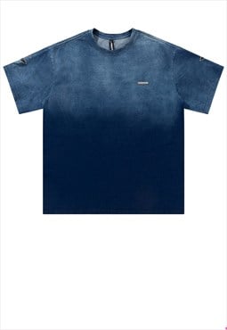 Tie-dye t-shirt energy slogan tee gradient print top in blue