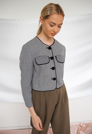 VINTAGE HOUNDSTOOTH CROPPED BLAZER