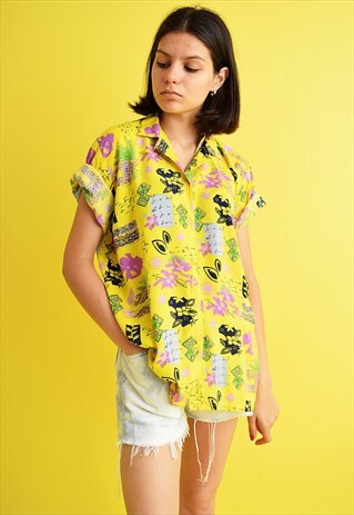 90'S RETRO FLORAL PRINT OVERSIZED SHIRT BLOUSE TOP