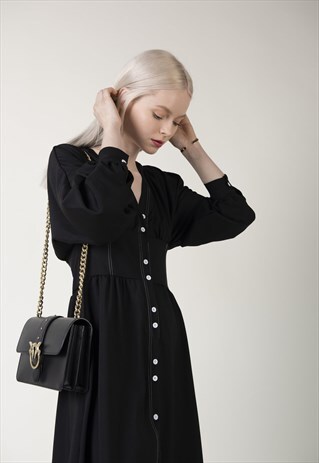 CYNTHIA -WOMAN BLACK MIDDLE MINIMAL DRESS CASUAL LONG SLEEVE