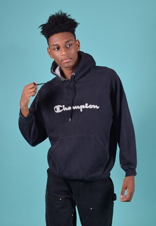 VINTAGE CHAMPION BLACK EMBROIDERED HOODIE