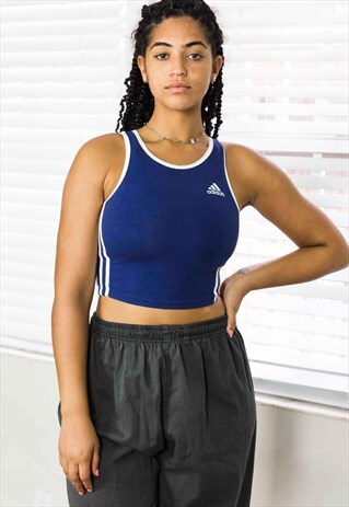 VINTAGE ADIDAS SLEEVELESS CROP TOP SHIRT LOGO 90S S 3.5