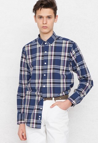 VINTAGE BLUE PIERRE CARDIN CHECKERED LONG SLEEVE SHIRT