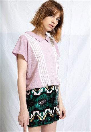 90S GREEN AZTEC SEQUIN MINI SKIRT